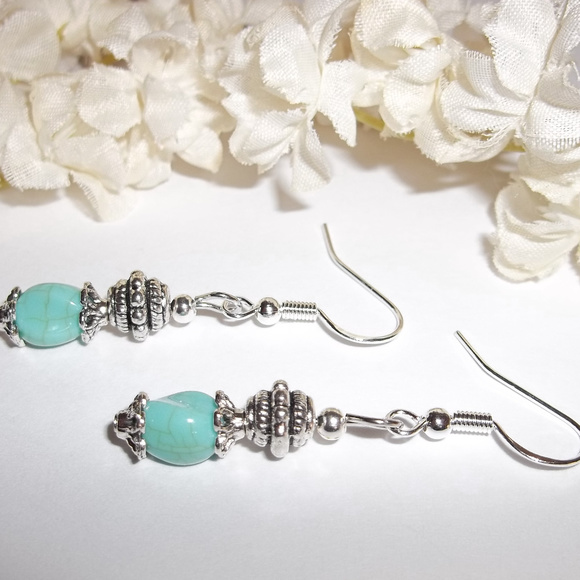 Silver Turquoise Blue Beaded Earrings Set Country Western Fashion Accessory 4046 - Picture 4 of 5